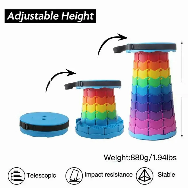 Double Buckle Folding Stool Portable Seat Folding Telescopic Stool Pop-up Adjustable Telescopic Stool For Camping Fishing Hiking BBQ Indoor etc Occasions