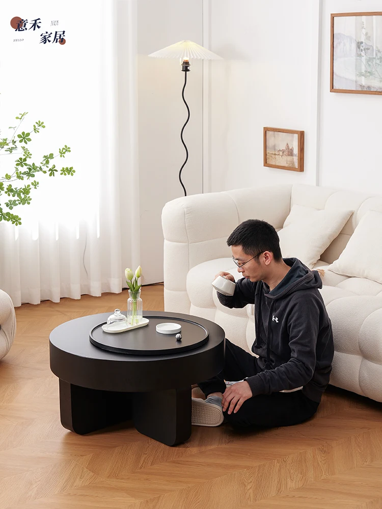 

Черный круглый кофейный столик с возможностью поворота в маленькую квартиру, стандартный роскошный высококлассный гостиная, домашний минималистичный кованый железный стол