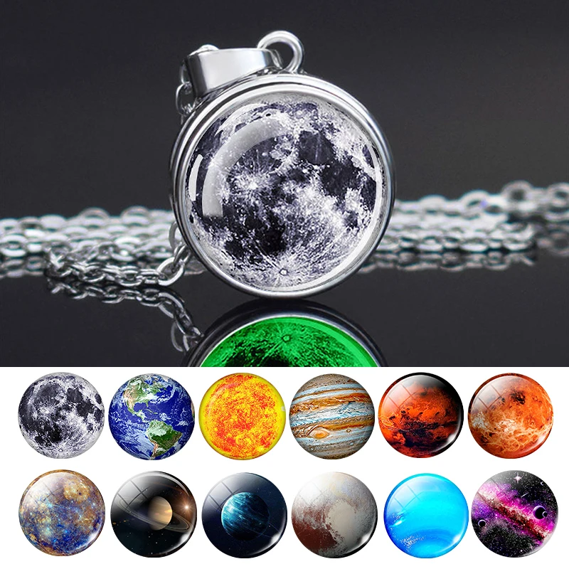 Solar-System-Planet-Necklace-Moon-Earth-Saturn-Jupiter-Glass-Button ...