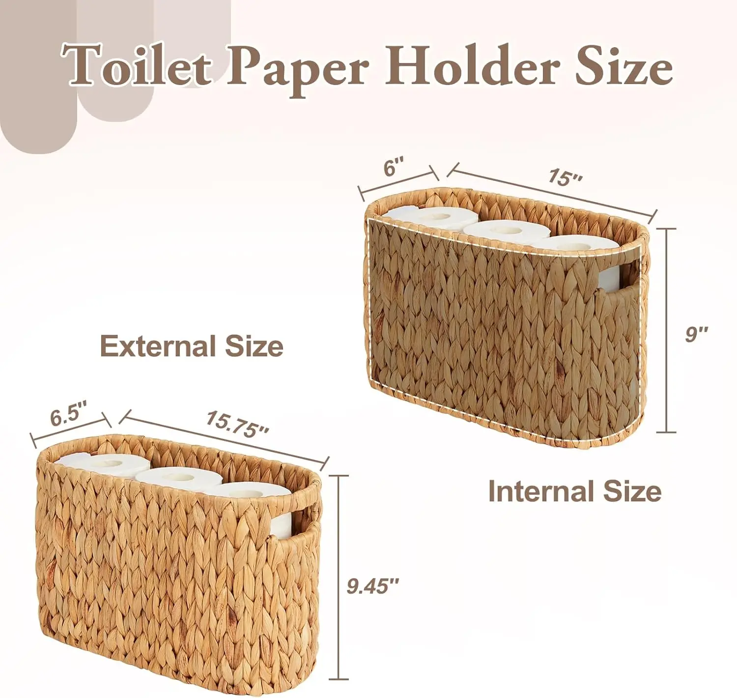 Wicker Toilet Paper Holder Stand, Wicker Toilet Paper Storage Basket for Bathroom, Natural Water Hyacinth Storage Baskets 4