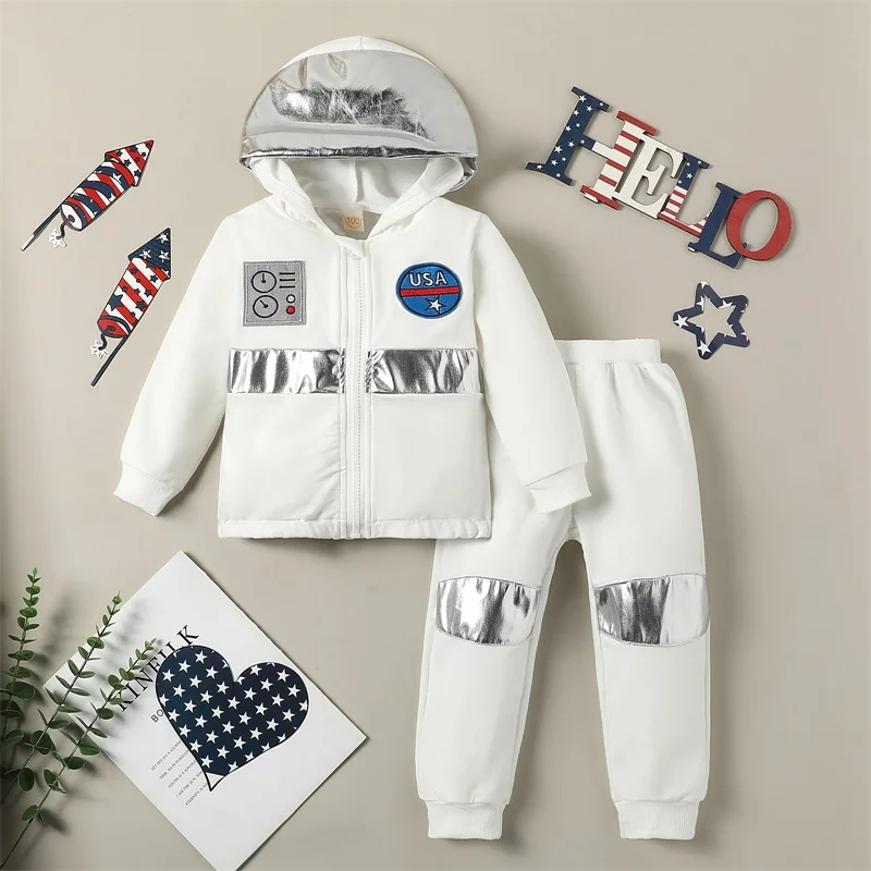 

Kids Boys Halloween Cosplay Astronaut Costume Patchwork Zip Long Sleeve Hoodies Jacket and Long Pants 2Pcs Clothes Set 2-7Years