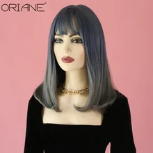 

ORIANE Blue Gray Synthetic Wigs For Women Straight Daily Cosplay Wig High Temperature Fiber Fluffy Natural Soft Layered Wigs