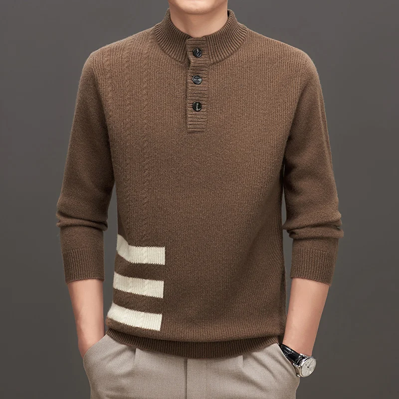 

100％ Wool Sweater 2023 Autumn/Winter Knitwear Pullover Korean Fashion Stripe Sweaters Sueter Masculino Para Hombre Mens Clothing