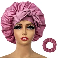 "Elegant Large" 2-Piece Set: Adjustable Large Satin Bonnet & Matching Hair Tie - Soft, Silky Sleep Cap for Women 2