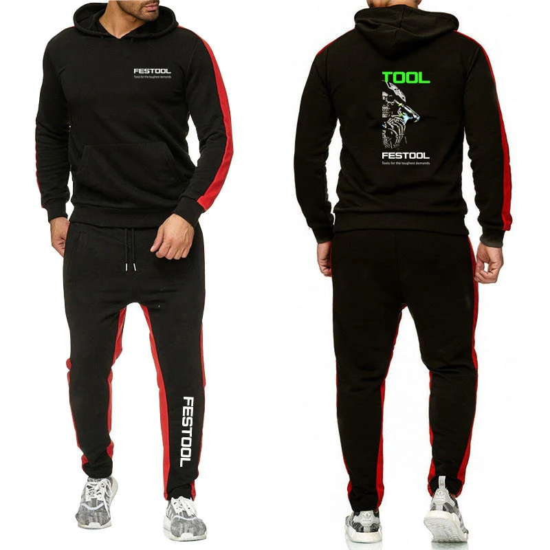 Festool 2023 Men's new spring and autumn hoodie sweatpants suit Harajuku coat sports comfortable and casual solid color suit