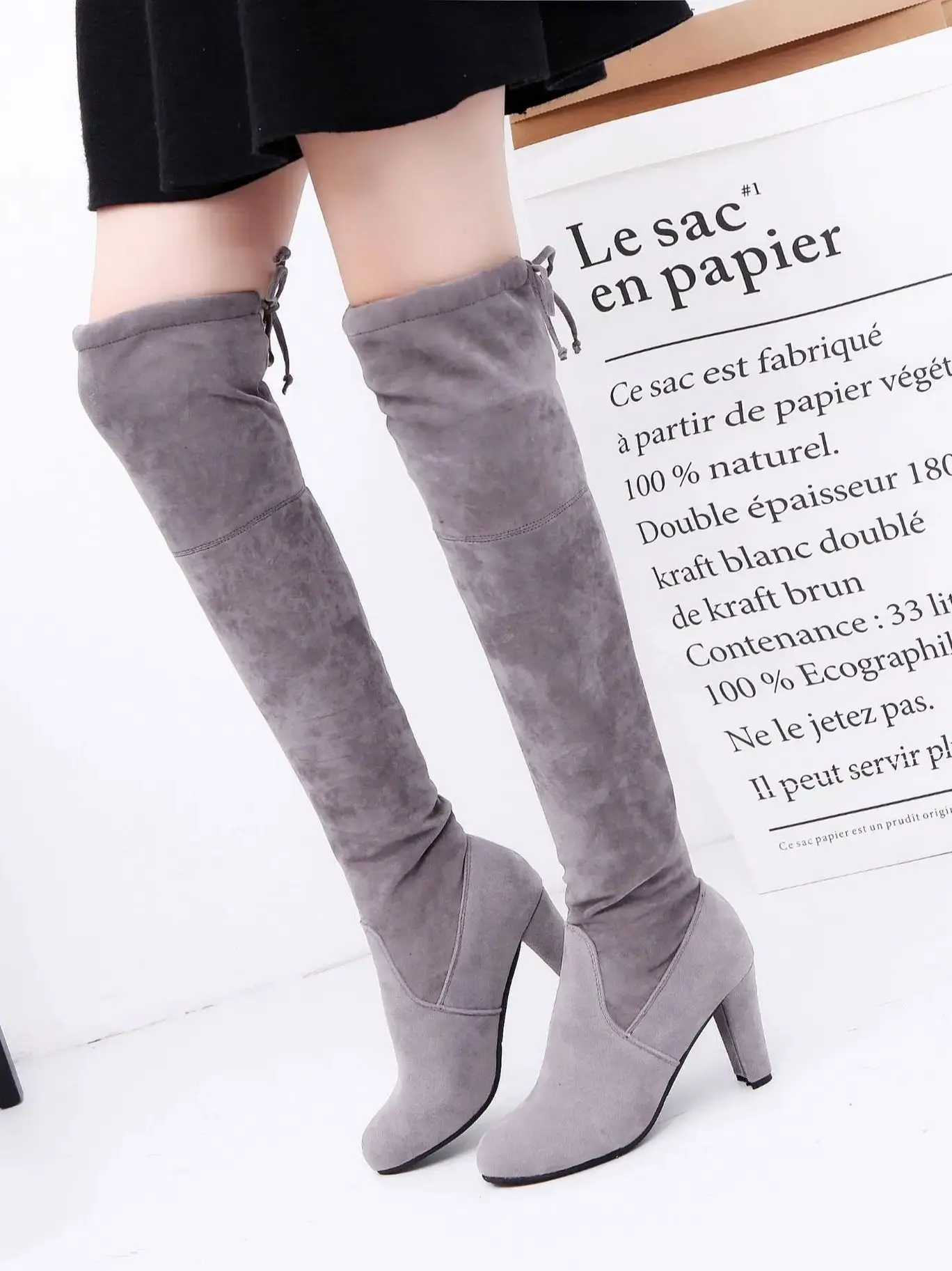 Women boot Faux Suede Women Over The Knee Boots Lace Up Sexy High Heels Shoes Woman Female Slim Thigh High Boots