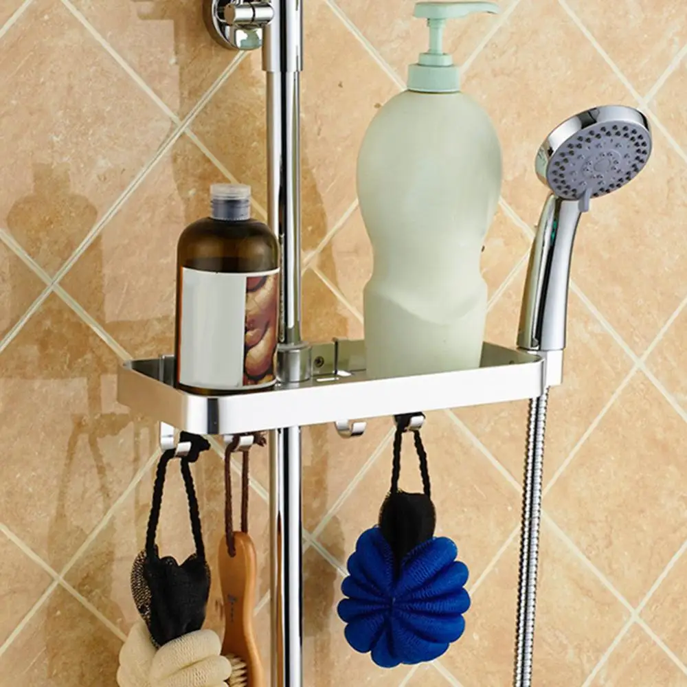 Rectangle Storage Organizer Storage Rack Bathroom Shampoo Tray Lifting Rod No Drilling Shower Shelf Kitchen Mess Shower
