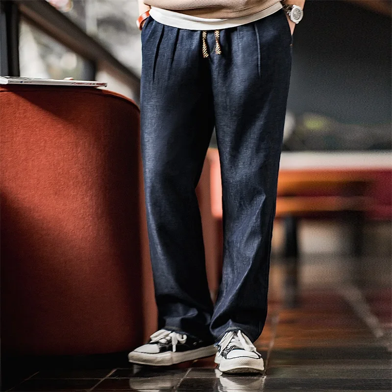 Maden Casual Lyocell Cool Comfort Jeans Men's Spring and Fall Washed Denim Relaxed Fit Trousers with Elastic Waist Vintage Pants