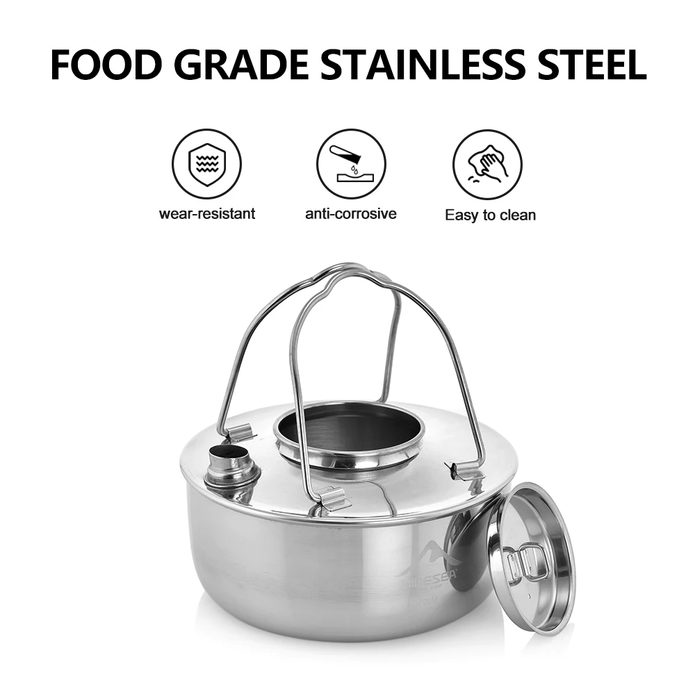 Camping Outdoor 1.7L SS304 Stainless Kettle Steel Short Hole Design Portable Cookware