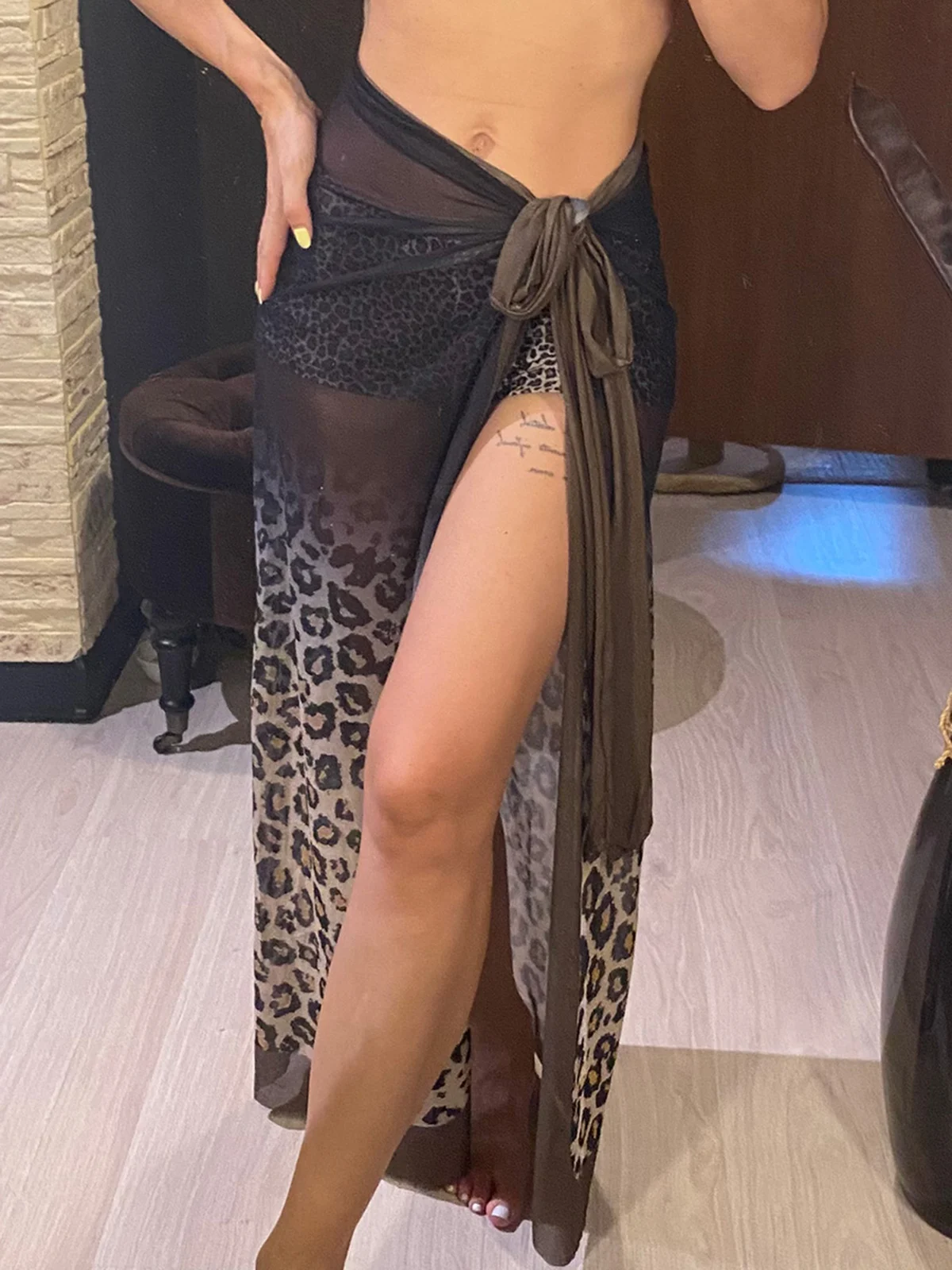 XS - L Gradient Leopard Chiffon Sarong Pareo Beach Cover Up Cover-ups Beach Dress Beach Wear Beachwear Summer Female Women V6617 3