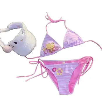 Sanrios Hello Kittys Bikini Creative Suit Cartoon Sweet Swimsuit New Fashion Pool Party Girls Suit Cute Kawaii Hot Holiday Gift 1