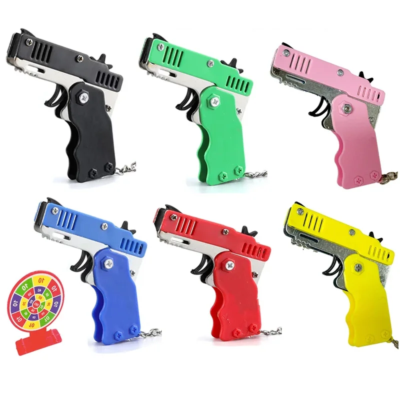 Mini Rubber Band Gun, Opvouwbaar, 6 Schot Met Sleutelhanger En 60 Elastiekjes Rubberen Band Pistool Mini Rubber Band Gun, Opvouwbaar, 6 Schot Met Sleutelhanger En 60 Elastiekjes Rubberen Band Pistool