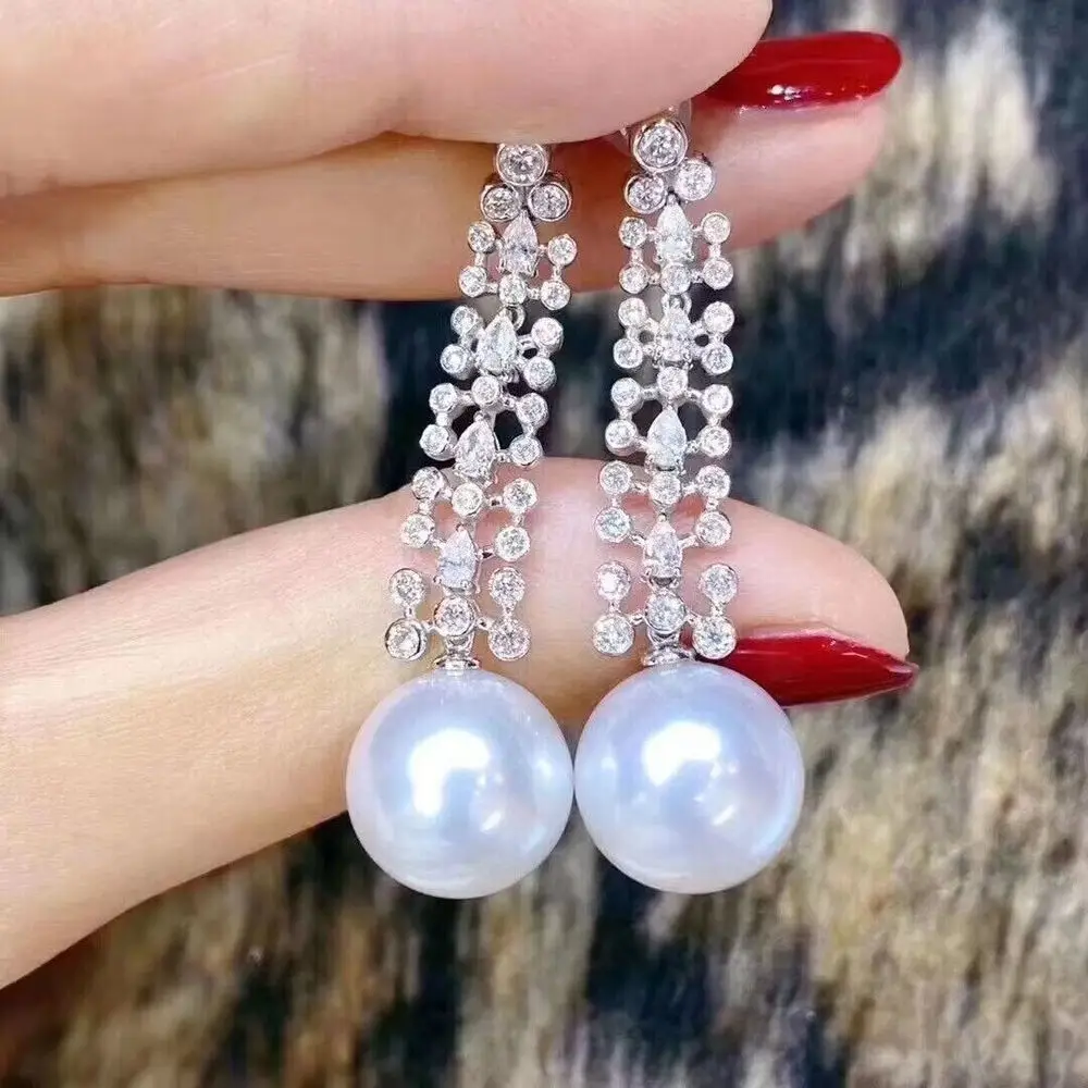 

elegant 10-11mm south sea round white pearl dangle earring 925s earrings for women silver 925 jewelry
