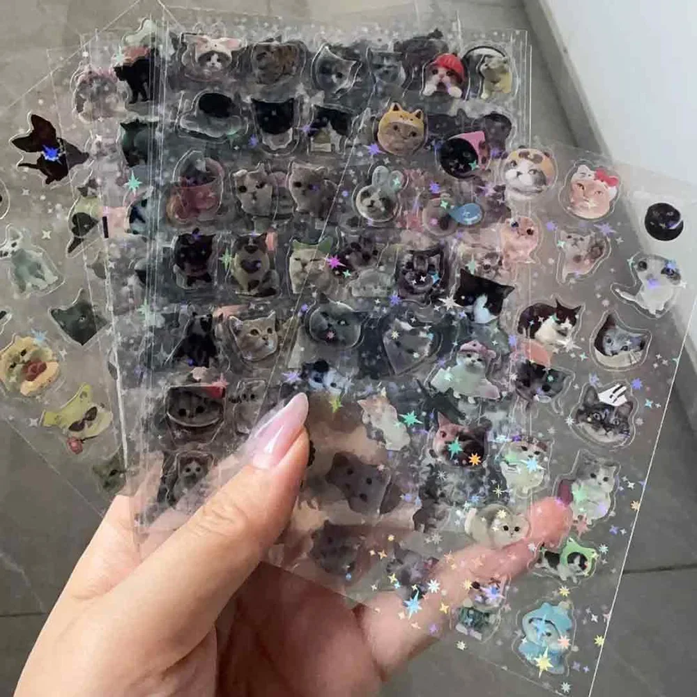 10 Stück Katzen-Meme-Aufkleber – glitzernde, wasserfeste, niedliche Haustier-Aufkleber für Laptop, Tagebuch, Scrapbooking – lustige, durchscheinende Katzen-Aufkleber – Detail 3
