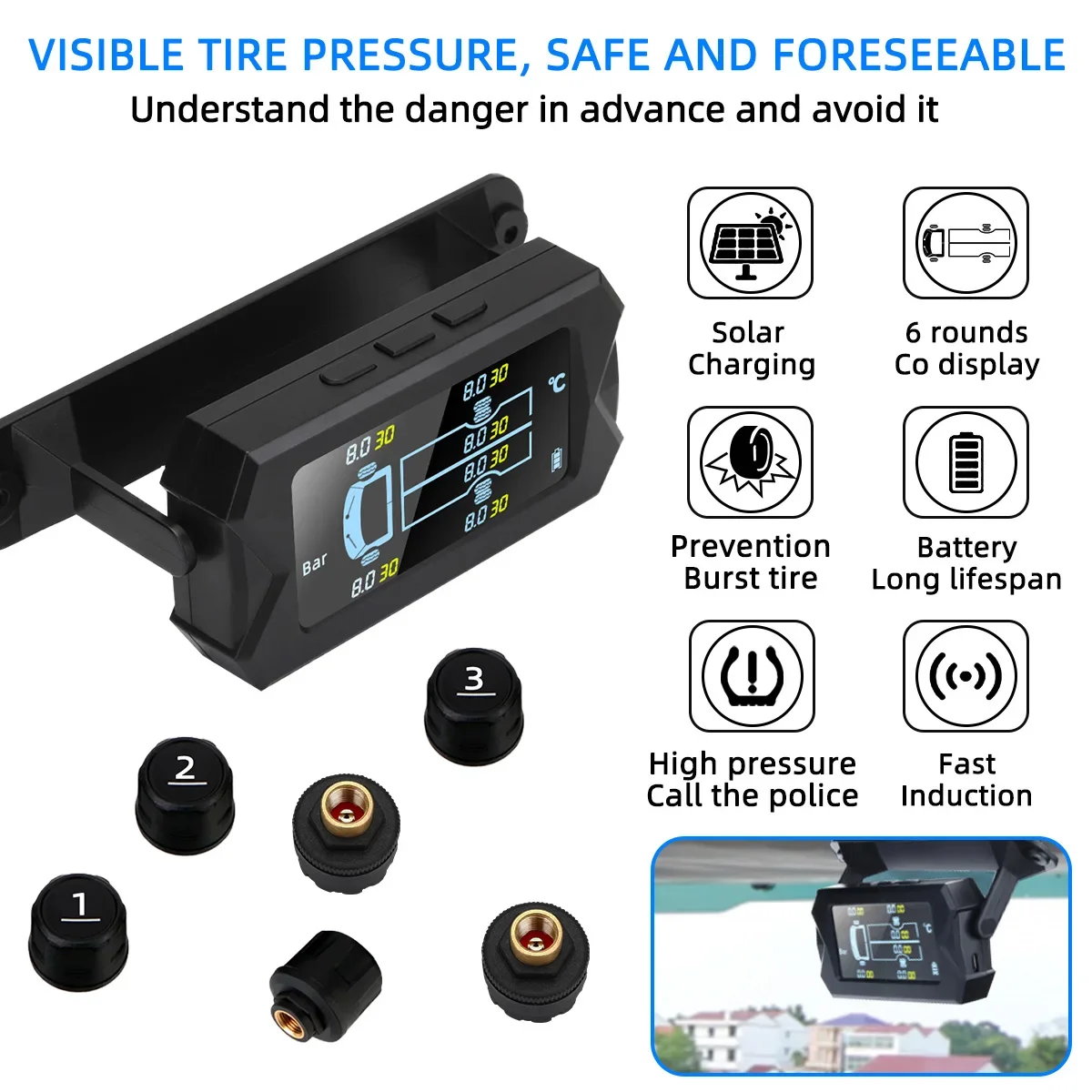 Car Tire Pressure Monitor Car Tire Pressure Sensor TPMS 6 Sensors