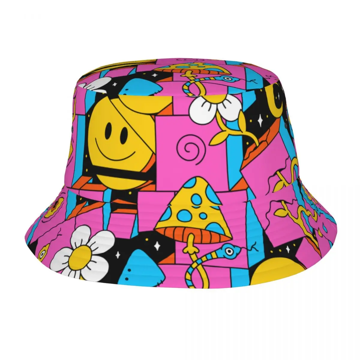 

Trendy Psychedelic Smile Bucket Hat Girl Outdoor Sport Magic Mushrooms Fisherman Cap Hot Summer Beach Vacation Getaway Headwear