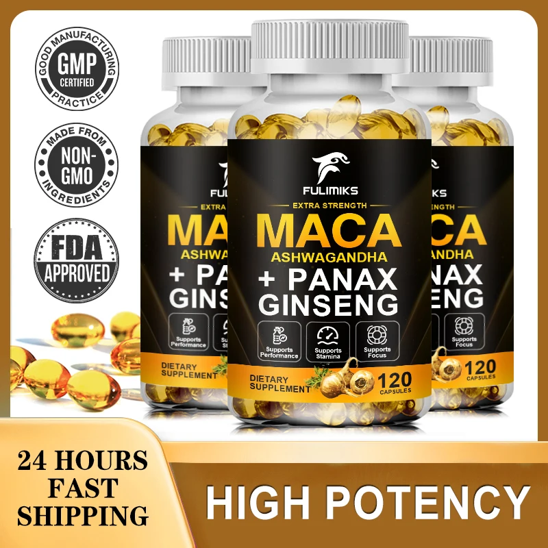 

Maca + Ashwagandha Capsules, Natural Energy & Endurance Support, Supplements of Vitality, Increase Training Time & Intensity