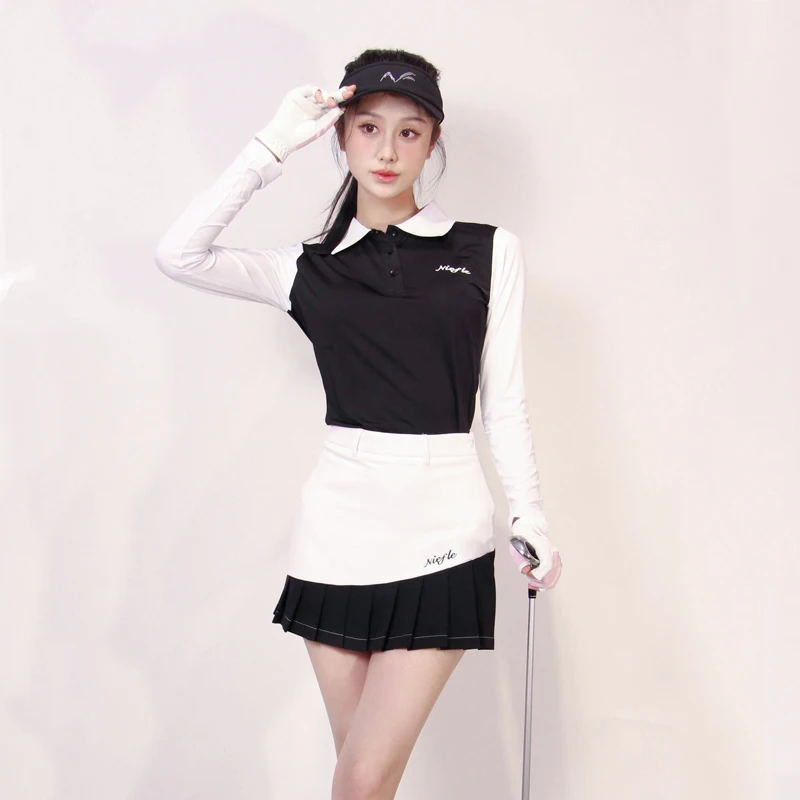 Autumn New Golf Women's Top Long Sleeve Slimming and Anti Wrinkle High Quality Fashion pleated Skirt Outdoor Leisure Sports