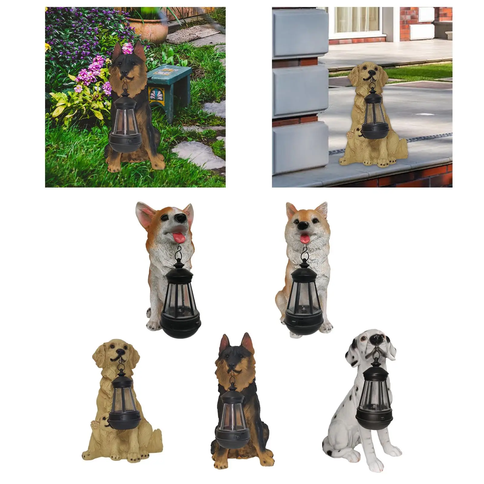 Resin Figurine Hanging Lantern Ornament Art Decor Solar Lights Garden Dogs Statue for Home 4