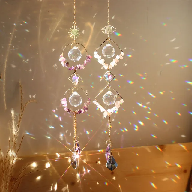 Kristályszél Hangjelzés Lila Természetes Kövek Prizmák Könnyű Napsütő Medál Ablak Függő Csepp Díszek Otthoni Kerti Dekoráció - Image 3