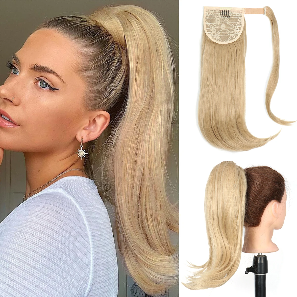 Ponytail Extension Wrap Wig Ladies Natural Ponytail Straight Synthetic Hair High Resistance Fiber Hair Girl 16 Inch fake hair extensions