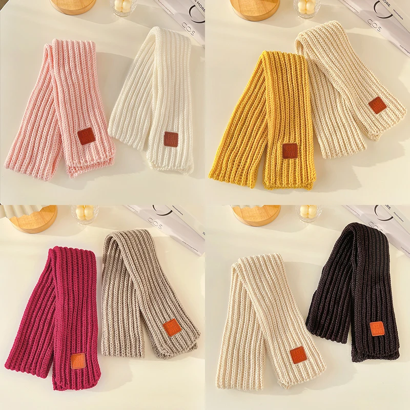 New Winter Children Colors Soft Knitting Wool Thermal Scarf Boys Girls Lovely Outdoor Warmer Scarf Kids Solid Labelled