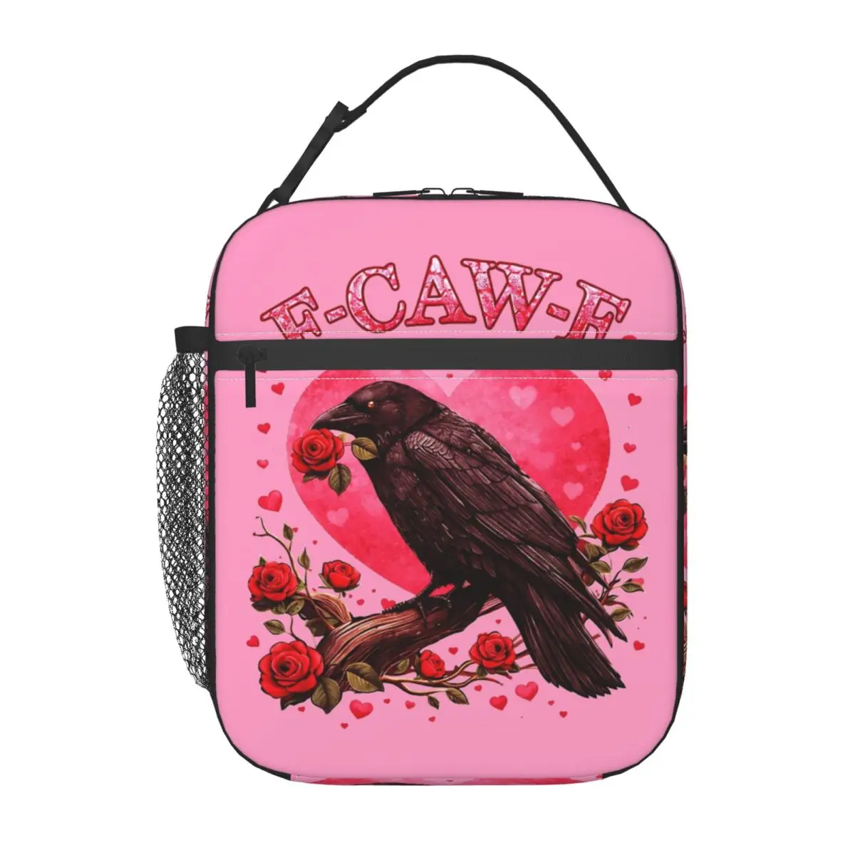 F-Caw-F 재미있는 레이븐 발렌타인 데이 열 절연 도시락 가방 직장용 휴대용 식품 가방 열 쿨러 도시락 상자