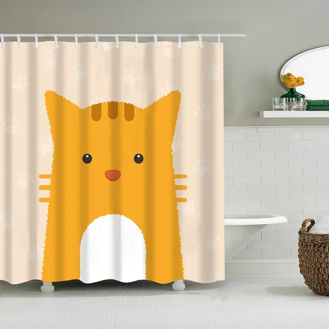 Cartoon Cute kitten Shower Curtains Washable Fabric Polyester For Bathtub Art Bathroom Decor Partition With Hooks Waterproof