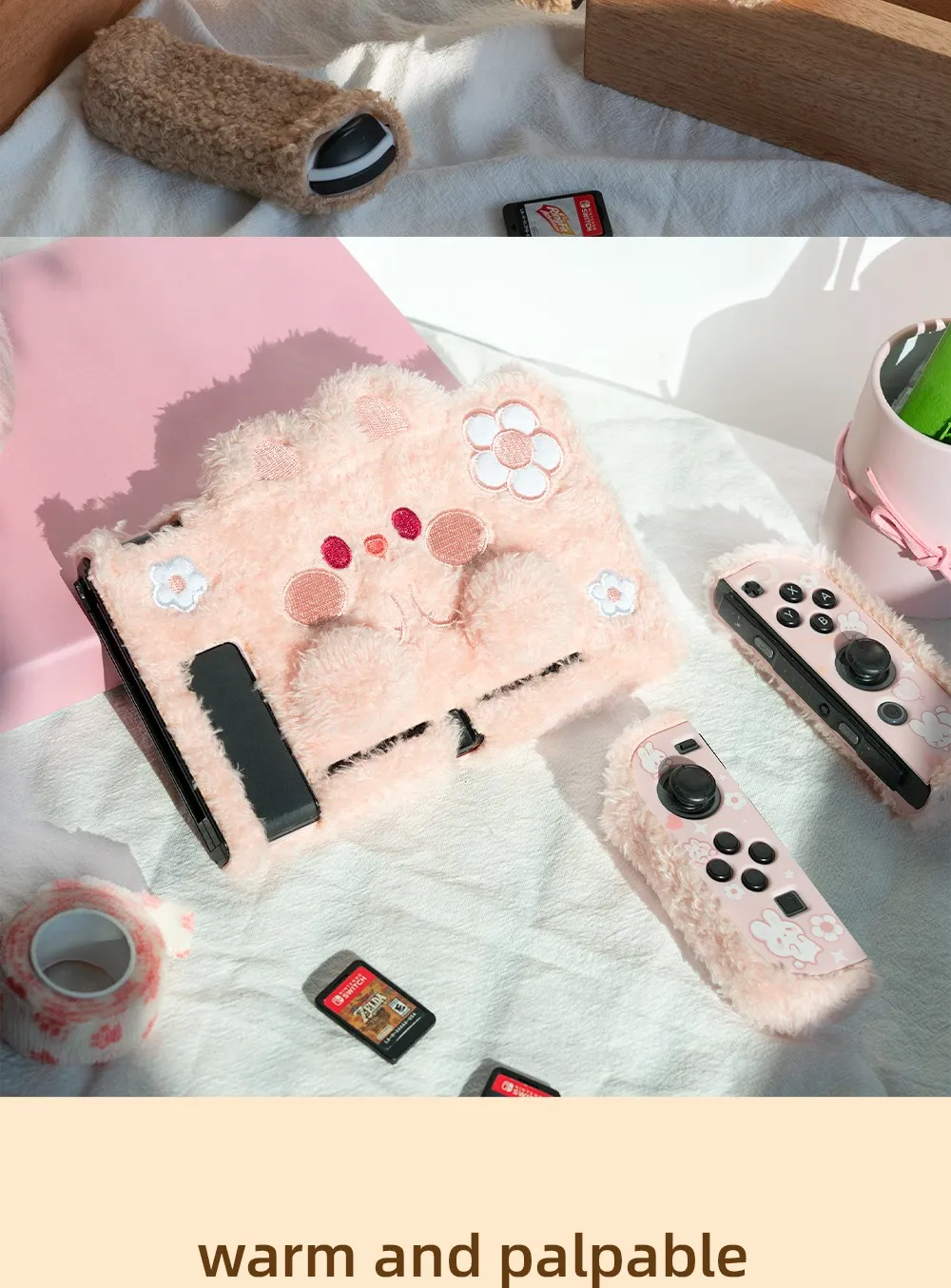 geekshare nintendo switch capa protetora bonito urso rosa pelúcia nintendo switch casca dura dividir capa para ns acessórios