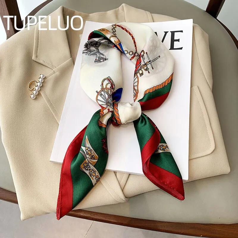 Luxury Print imitation Silk Square Scarf Women Spring Neck Tie Shawl Wraps Female Hair Hand Wrist Headkercheif Hijab Bandana 1