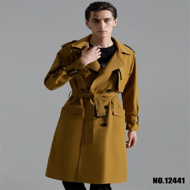British Men's Trench Coat Knee Length Autumn Spring New Loose Raglan