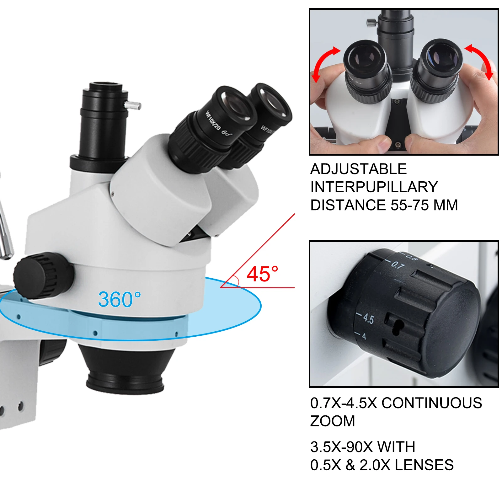 SucceBuy 3.5X-90X Trinocular Stereo Digital Microscope 360° Swiveling Simul-Focal Support Camera Connect Lab Optical Instruments