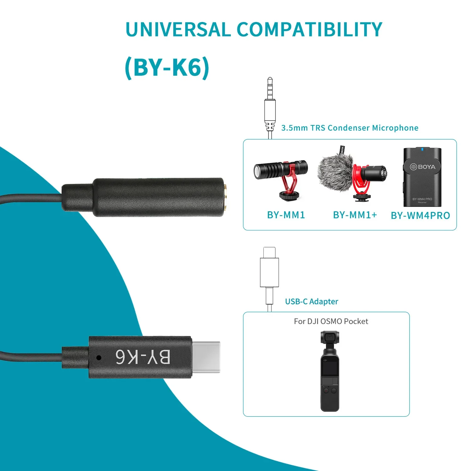 BOYA BY-K6 3.5mm TRS (メス) - Type-c (オス) オーディオ アダプター