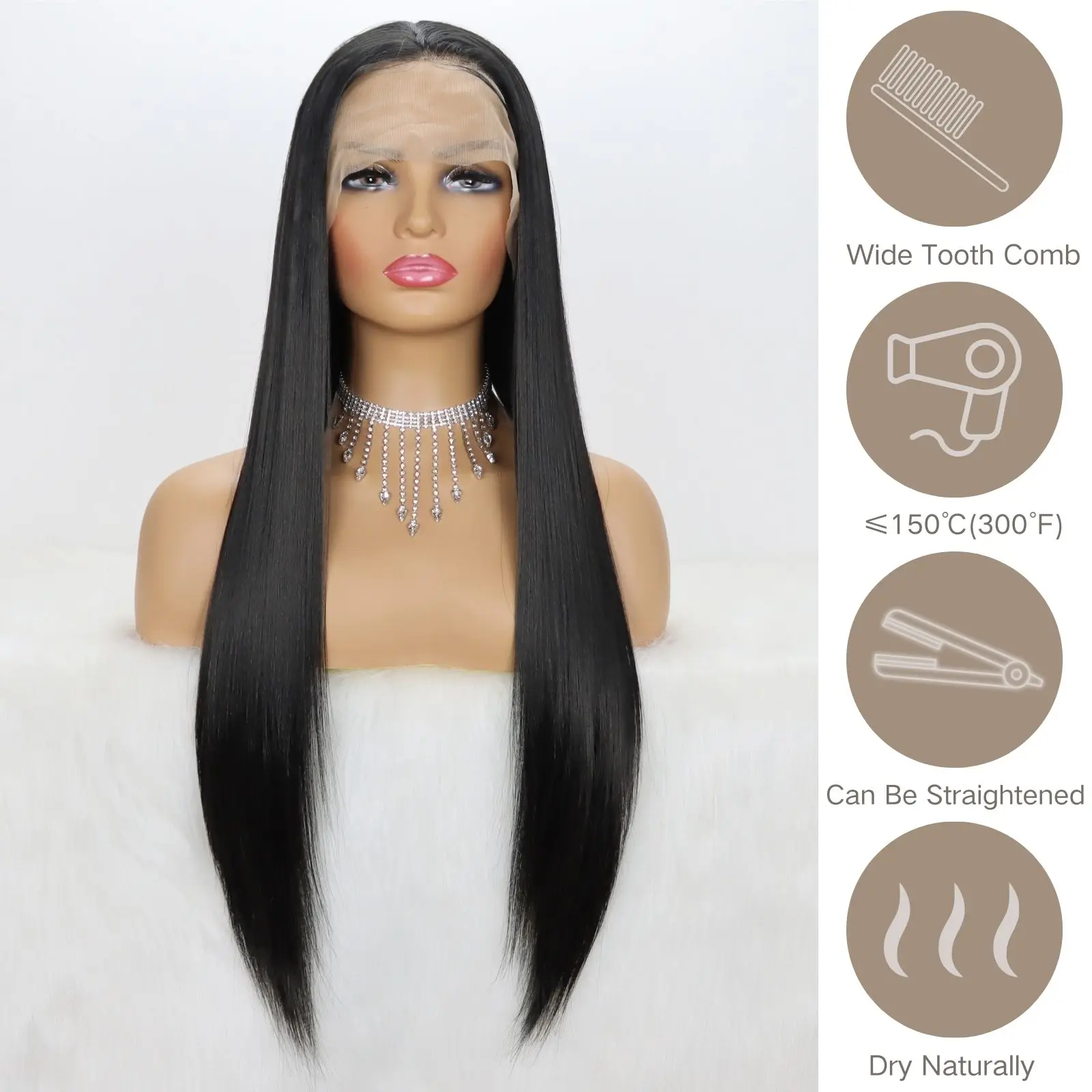 Black Synthetic Lace Front Wig 13x4 Lace Front Wig Pre-Plucked Natural Hairline Wigs For Women Daily Party Use 24Inch