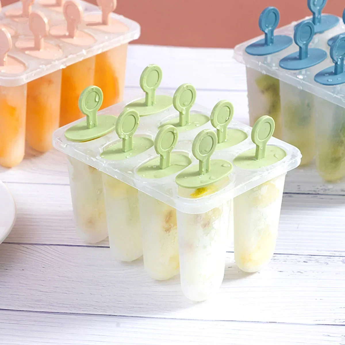 8 Grid DIY Popsicle Mold Ice Pop Plastic Molds with Stick Summer Kid DIY Ice Cream Mold Kitchen Homemade Frozen Ice Lolly Mold