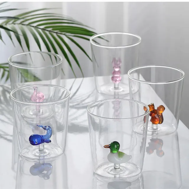 Tazza di vetro 3D Cartoon Animal Shape Glasses Home Cute Water Coffee Glass tazza a strato singolo con ospiti Juice Cold Drink Cup 2
