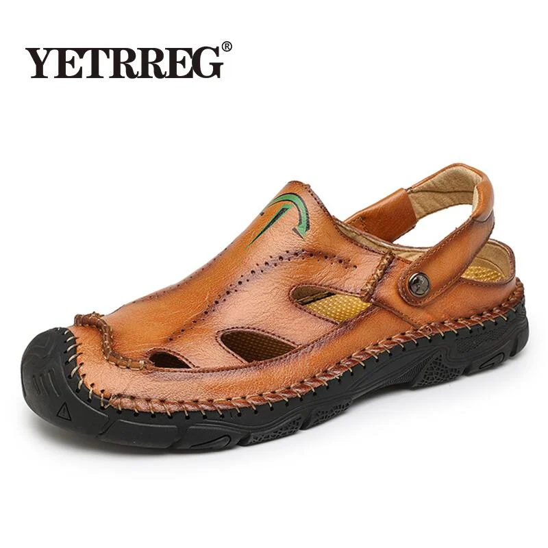 New Summer Men Genuine Leather Sandals Classic Casual Shoes Men Outdoor Beach Sandals Roman Summer Men's Slippers Big Size 38-48