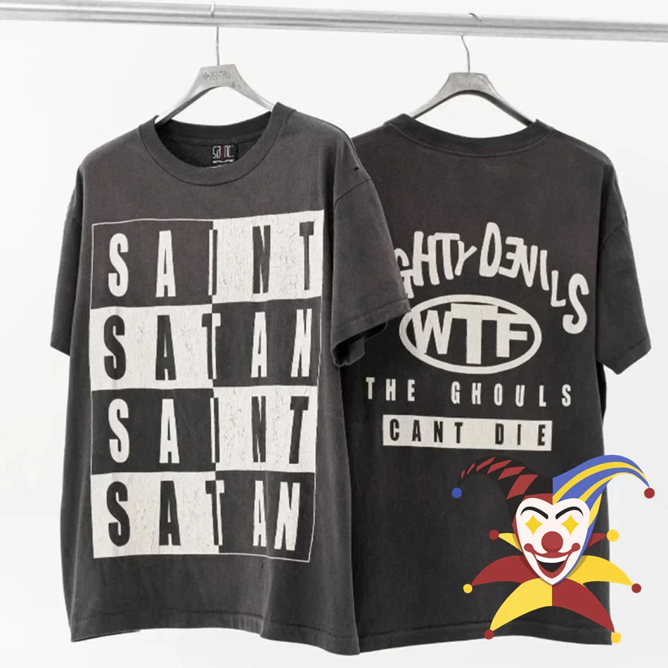 

MIGHTY DEVIL Saint Michael T Shirt Men Women Washed Gray T-Shirt Tee Tops
