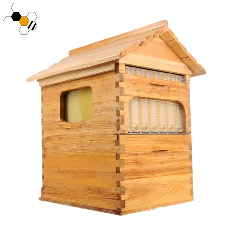 Chinese Wax Coated China Fir Automatic Self Flowing Honey Bee Hive 7 Auto Frames Apiculture