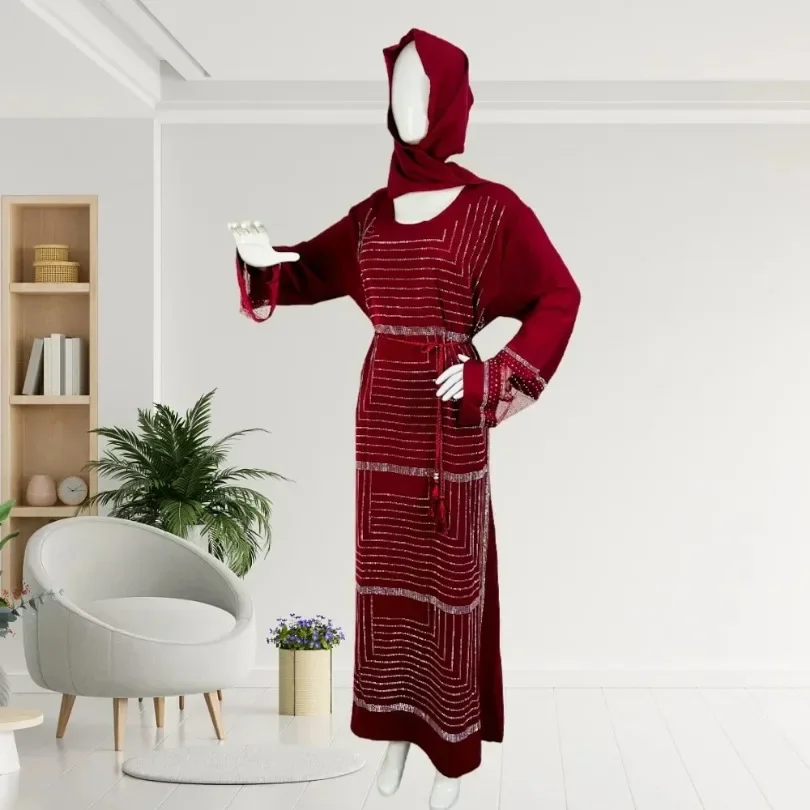Muslim Abaya Elegant Spring Autumn Muslim Long Sleeve O-neck Plus Size Solid Color Long Maxi Dress Muslim Fashion Dress Abaya