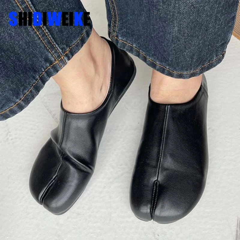 Tabi Ninja mocasines planos punta dividida para mujer, calzado cuero suave, talón, | - AliExpress