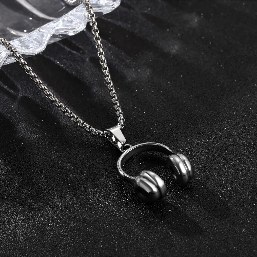 316L Stainless Steel DJ Music Headphone Men Women Necklace Pendants Chain Rock Hip Hop Punk Trendy Jewelry Gift Wholesale
