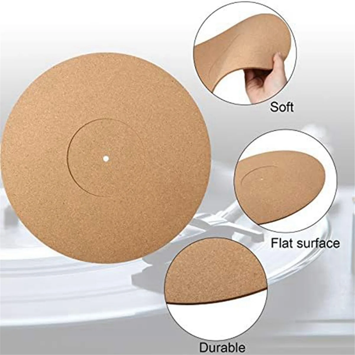 M18K-3 Pieces Cork Turntable Mats with High Fidelity for Vinyl LP Record Players Audiophile Reduce Noise