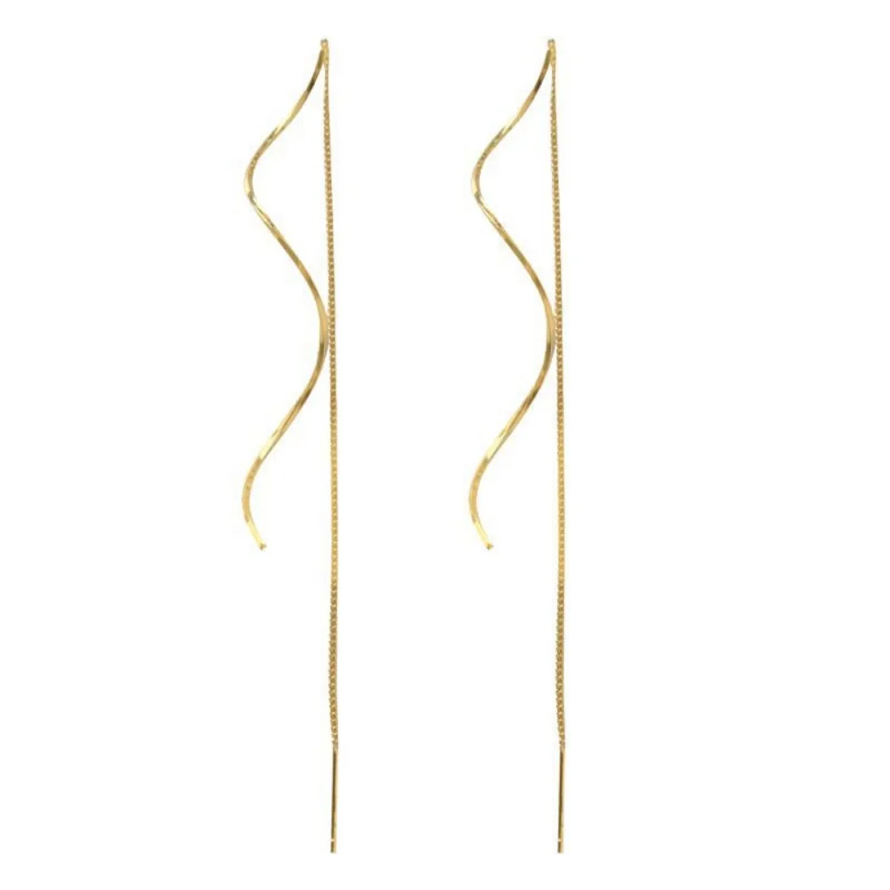 Wavy Long Drop Dangle Ear Line Earrings for Women Classic Spiral Stainless Steel Korea Earring Jewelry Gift