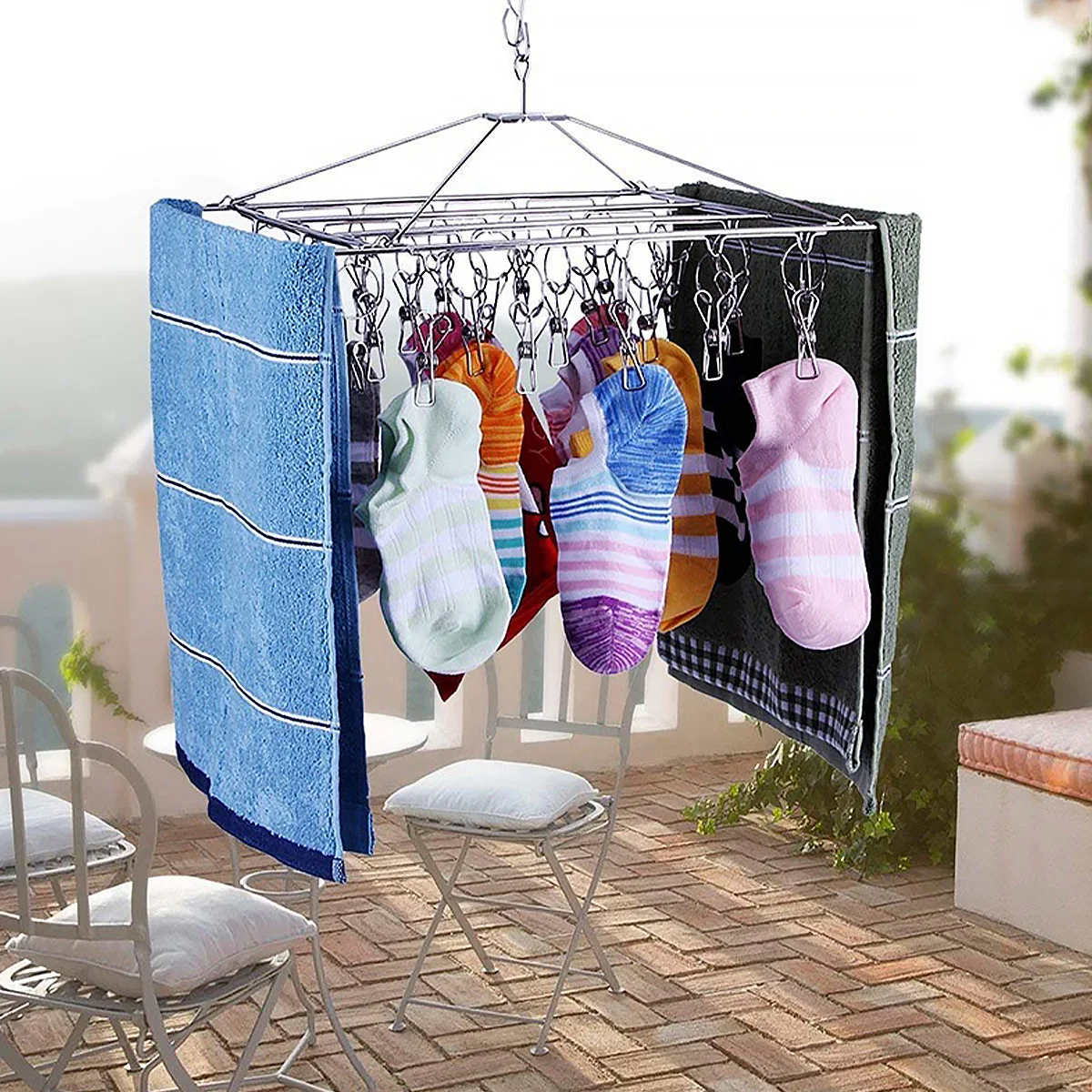 Sock Drying Rack with 36 Pegs Stainless Steel Sock Hanging Rack Swivel Wind-proof Laundry Drip Hanger Foldable Sock Hanger 3