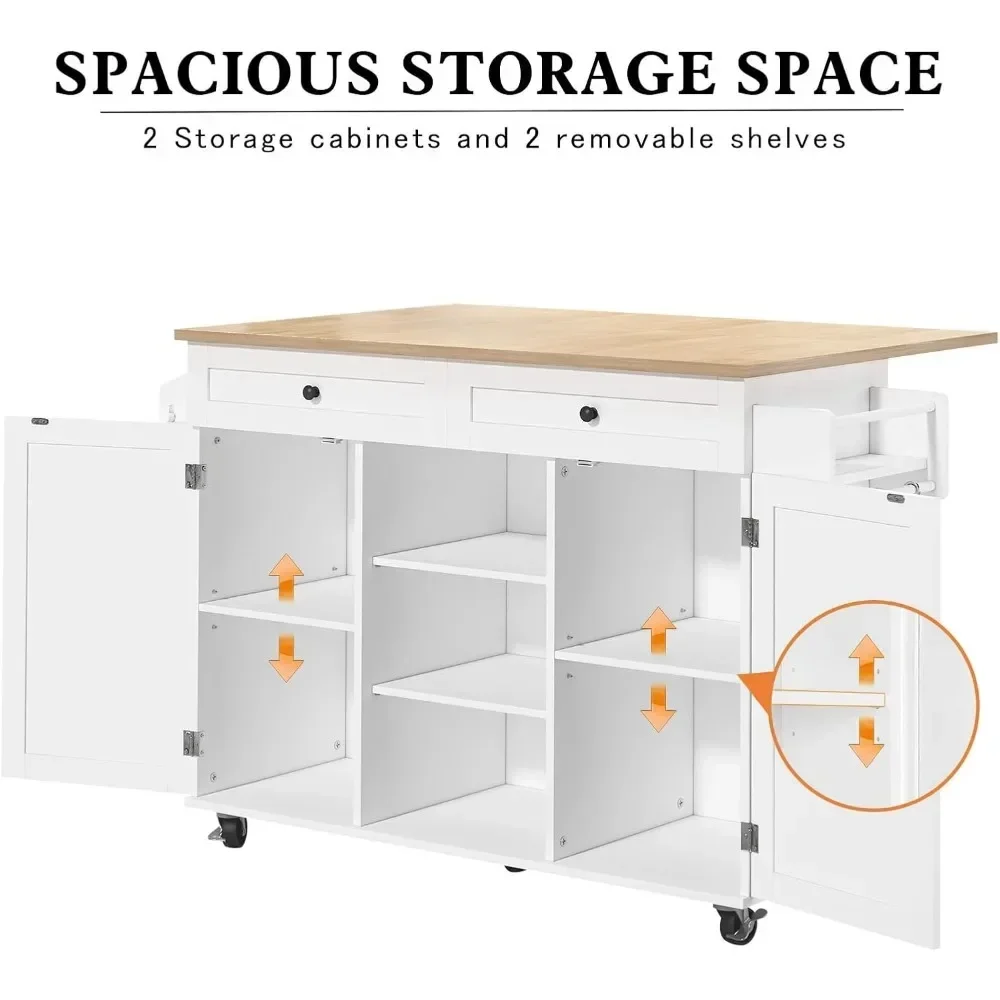 Storage Rack Trolley, Rolling Kitchen Island Trolley with Flip Top with Storage Cabinets and Tower Rack, Kitchen Island Table