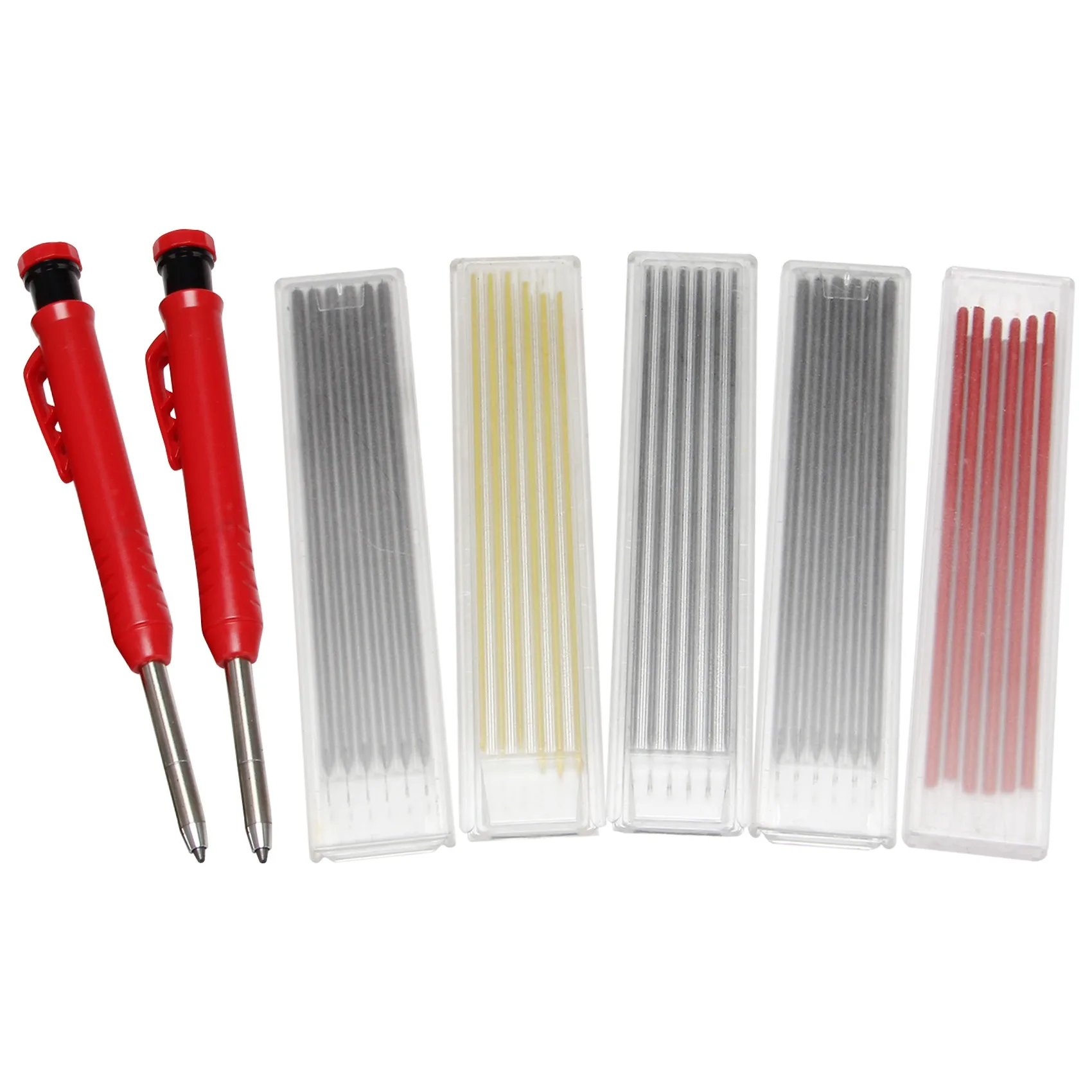 

2 Pcs Solid Carpenter Pencil for Construction with 31 Refill Leads Built-in Sharpener, Long Nosed Mechanical Pencil