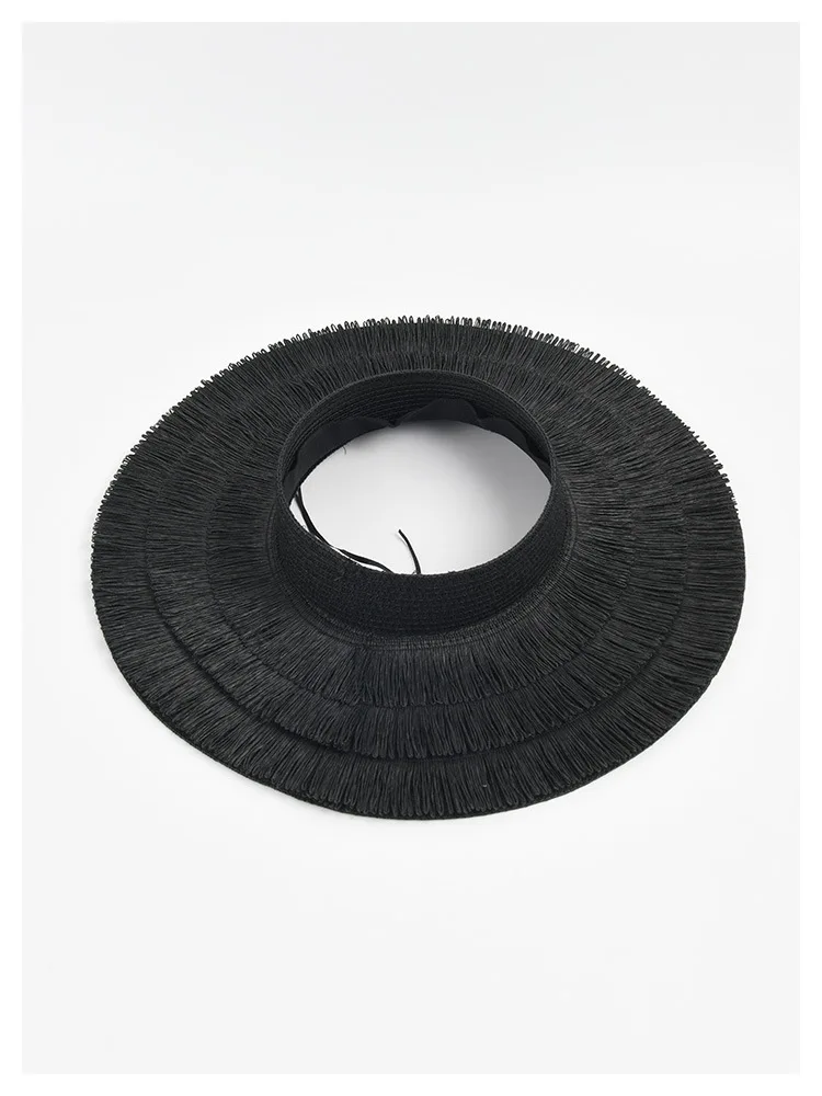 2023 New Fashion Women's Large Eaves Sun Summer Designer Beach UV Protection Empty Top Tassel Straw Hat Wholesale_voghion.com