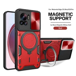 Magnetic Camera Protection Case with Ultra Fusion Armor and Metal Ring Back Cover - Moto Edge30Ultra (Red)
