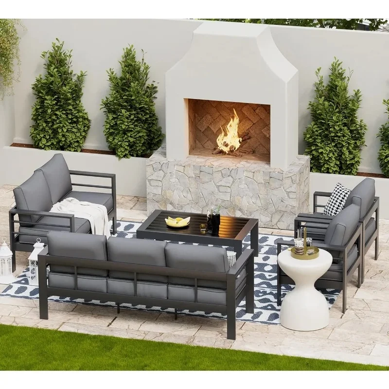 Oversized Outdoor Aluminum Patio Furniture Set, Sectional Sofa with Cushions for Patios and Conversations